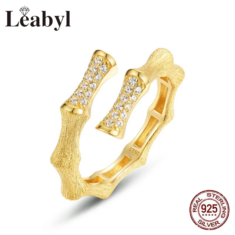 

New In Brushed Forged Bamboo Knot Gold Color Ring Italian Craftsmanship Gula Silk Light Luxury High End 925 Silver Jewelry Gift