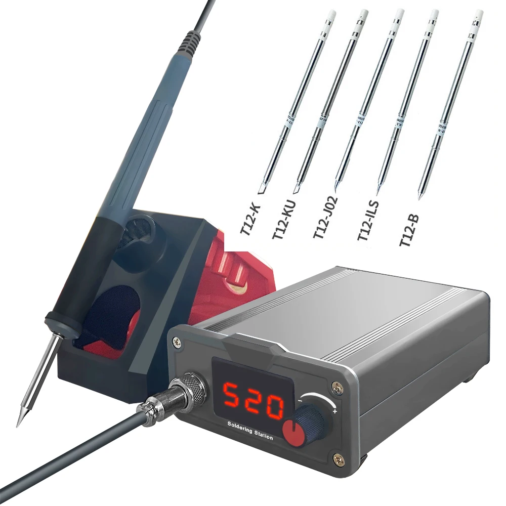 Lefavor T12 Soldering Iron Station 1.3inch LCD Screen Multi-function Portable Bga Rework Station with Soldering Tips