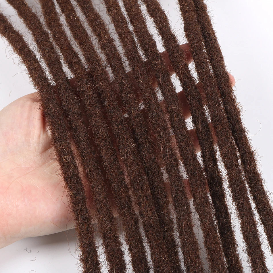 0.4Cm Loc Extensie Menselijk Haar 8 Inch 10 Strengen Volledig Handgemaakte Faux Locs 100% Menselijk Haar Dreadlock Extensions Voor Mannen Vrouwen