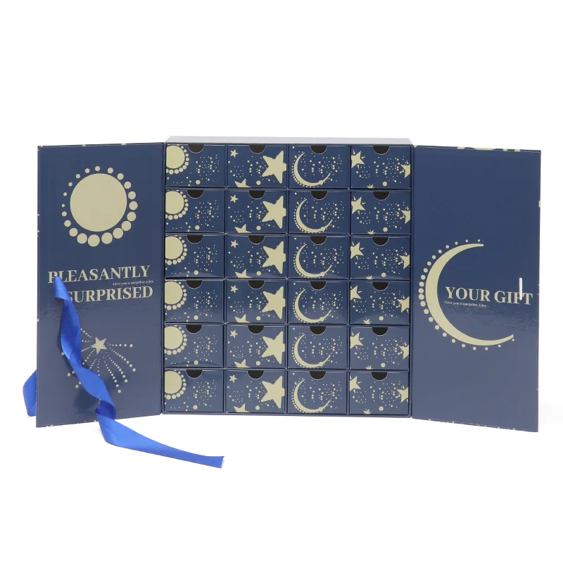 Customized queryLuxury Double Door Flip Open Cosmetic Advent Calendar Gift Paper Box With Ribbon Closure