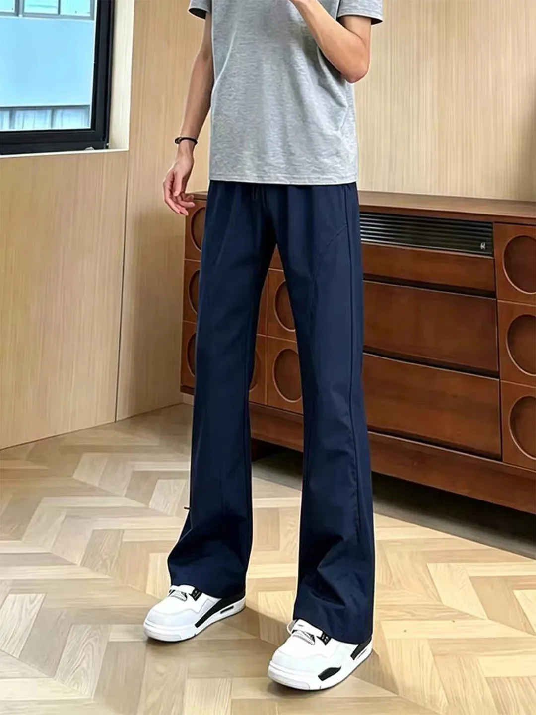 Black Slant Cut Sports Quick Dry Knife Pants Men's Thin American Three Waterproof Soft  Fleece Straight Casual Trousers