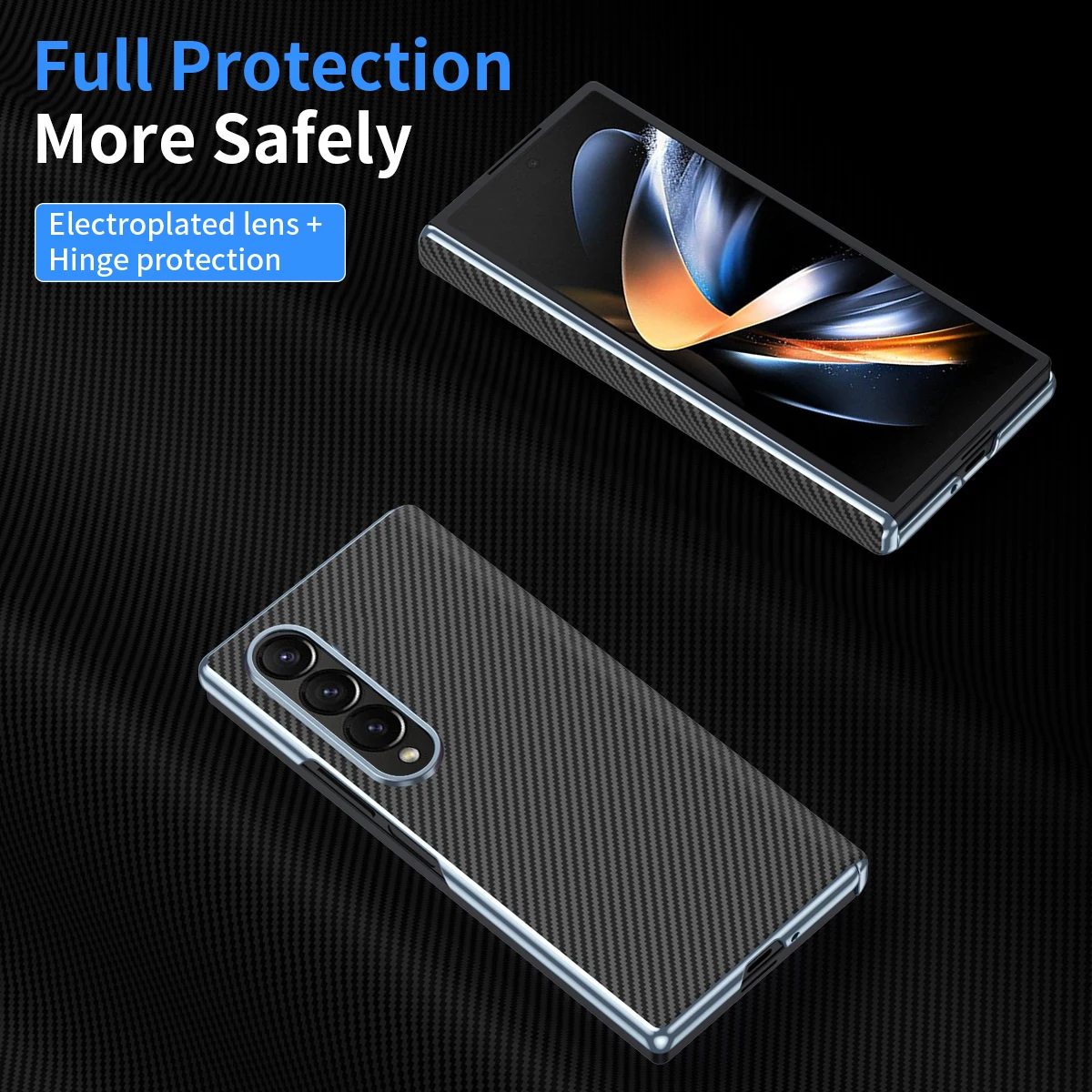 Carbon Fiber Phone Case for Samsung Galaxy Z Fold 6 5 4 Anti-Scratch Coque Anti Vibration Hinge Z Fold 6 Phone Shockproof Cover