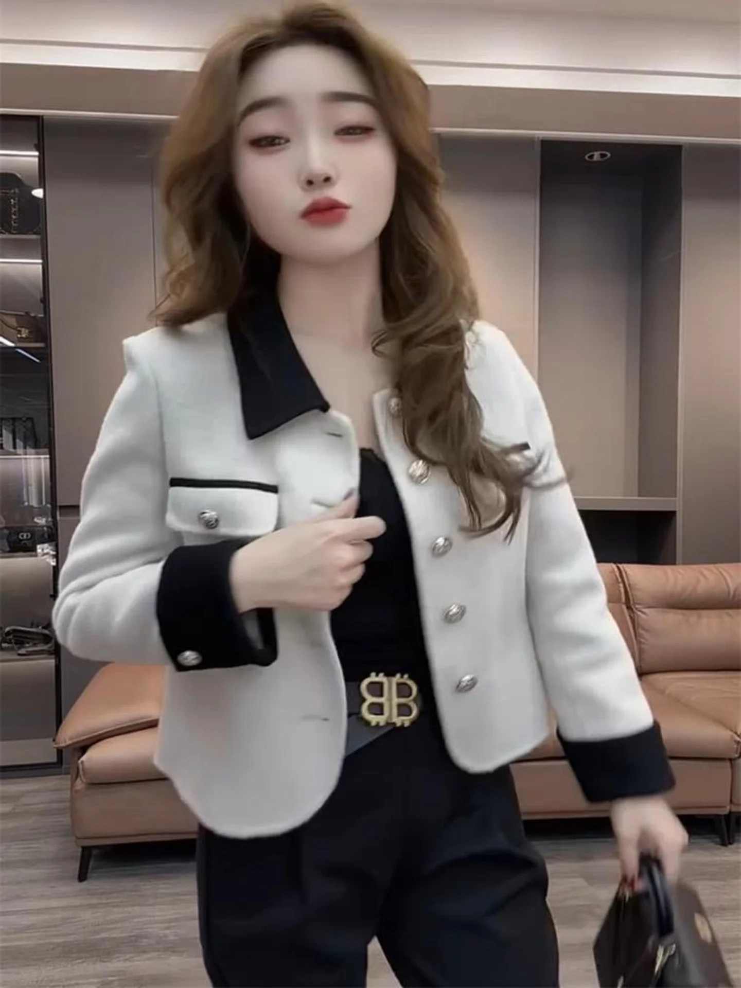 Elegant Double-Faced Velvet Suit Jacket Women's Short Style Fashion Autumn New Arrival Premium Quality Polished Woolen Top
