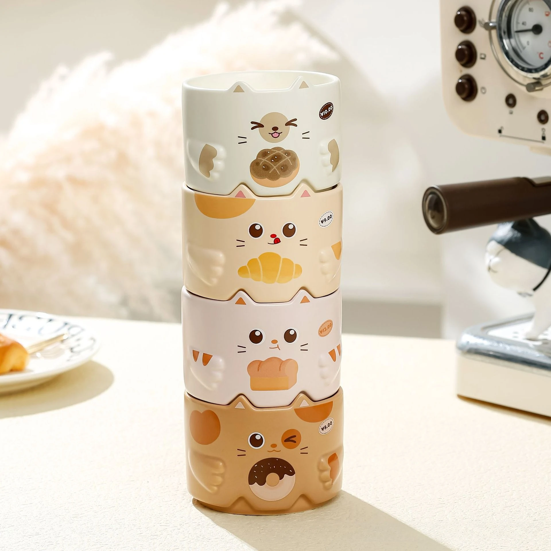 

1PC Cartoon Cute Cat Mugs Ceramic Coffee Cup Stacked Cup Stackable Water Goblet Creative Mug Copper Cups with Handle Ceramic Mug