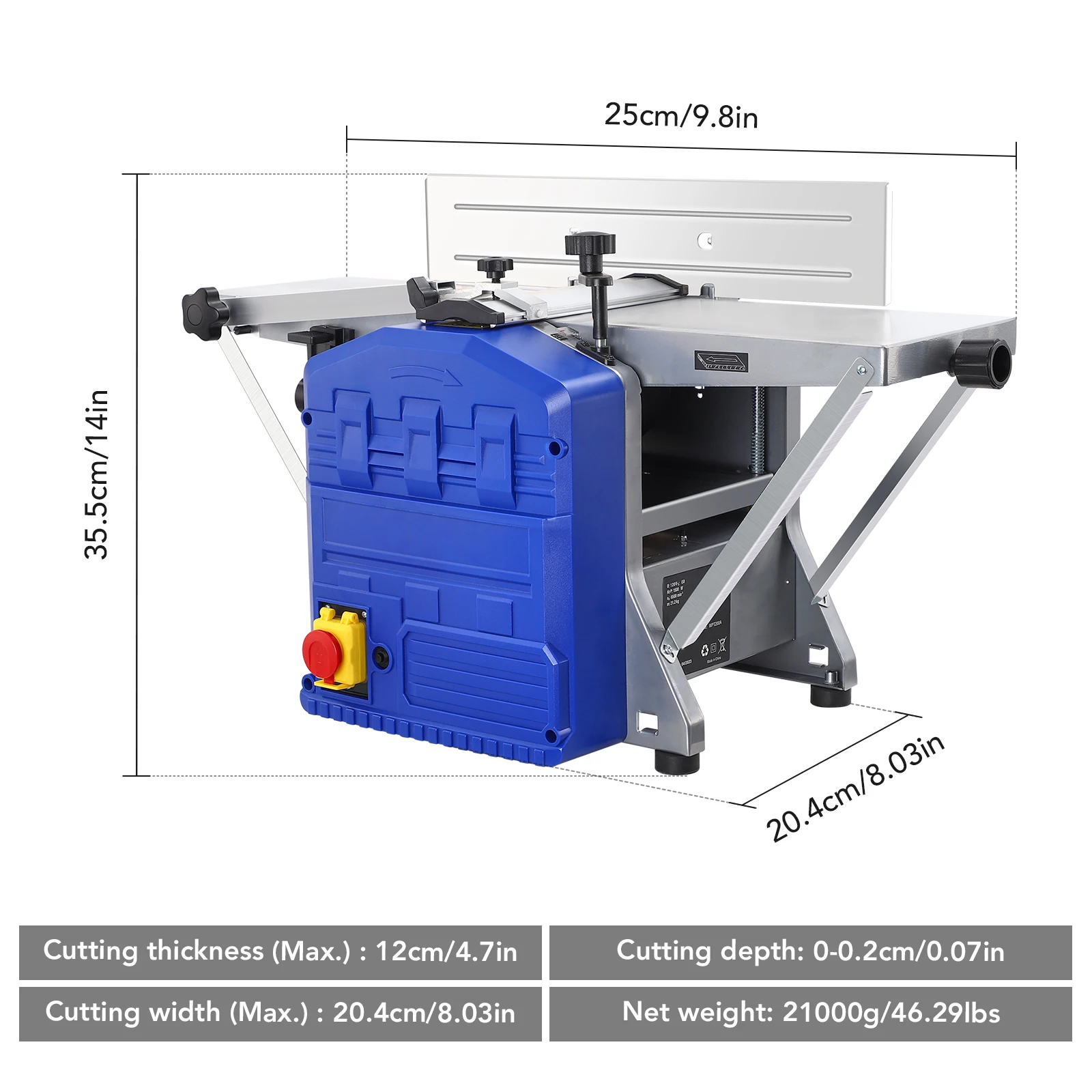 Power Benchtop Planer, 1250W Powerful Benchtop Planer Worktable Thickness Planer with Low Noise for both Hard & Soft Wood