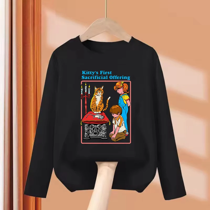 Long Sleeve Comic Cat Design T Shirts Manga Kids Children's T-shirt Boys Girls Summer Spring Casual Top Tee