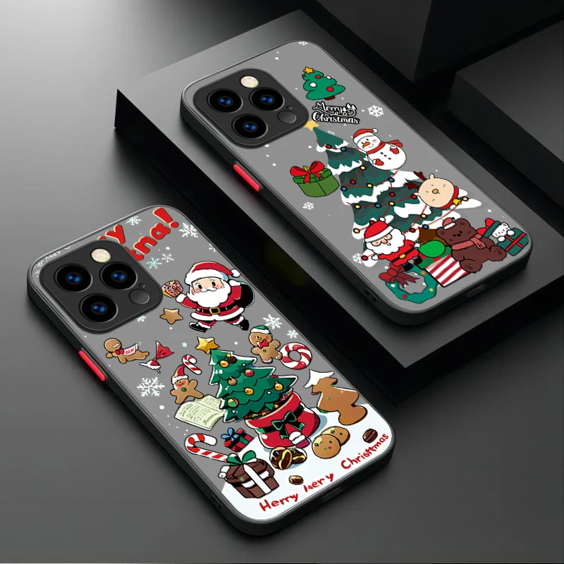 Cartoon Father Christmas Case For iPhone 16 15 14 13 12 11 Pro Max X XR XS 7 8 Plus SE 2020 Shockproof PCMatte Hard Back Cover