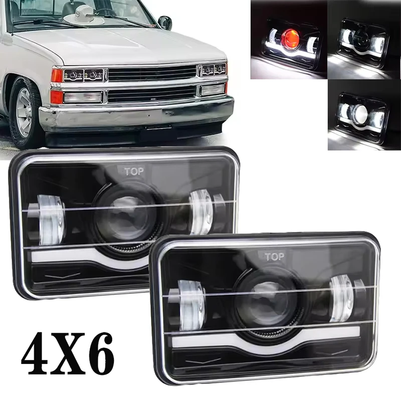 

4x6-дюймовая квадратная светодиодная фара белого цвета дальнего ближнего света Halo DRL Янтарная фара H4 для автомобиля, мотоцикла, грузовика, Kenworth, рабочий свет