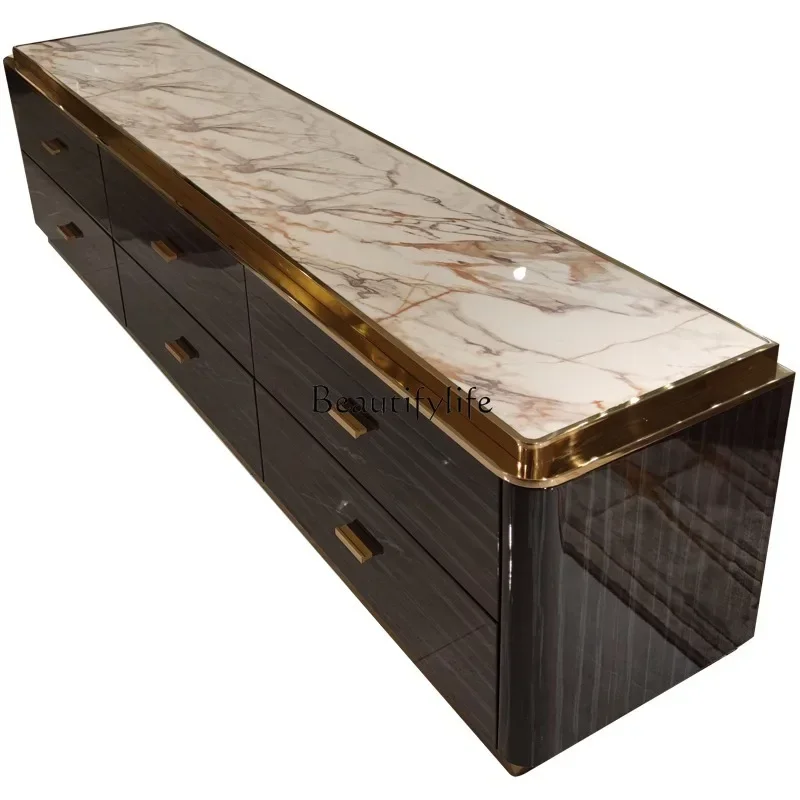 

ld33-Italian light luxury TV cabinet coffee table combination solid wood minimalist marble villa suite floor cabinet