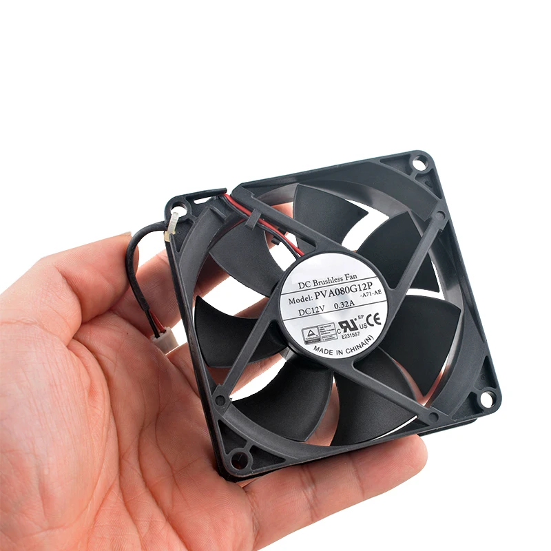 พัดลมระบายความร้อนแบบแกน PVA080G12P ขนาด 8 ซม. 80 มม. 80x80x25 มม. DC12V 0.32A 2 ขา สำหรับเครื่องบันทึกและแหล่งจ่ายไฟ