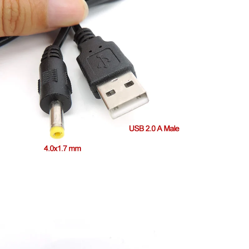 USB 2.0 Macho para DC Barril Jack Cabo Carregador de Energia, Cord Converter, 4.0x1.7mm, 5V, 2A, 24AWG, 1m