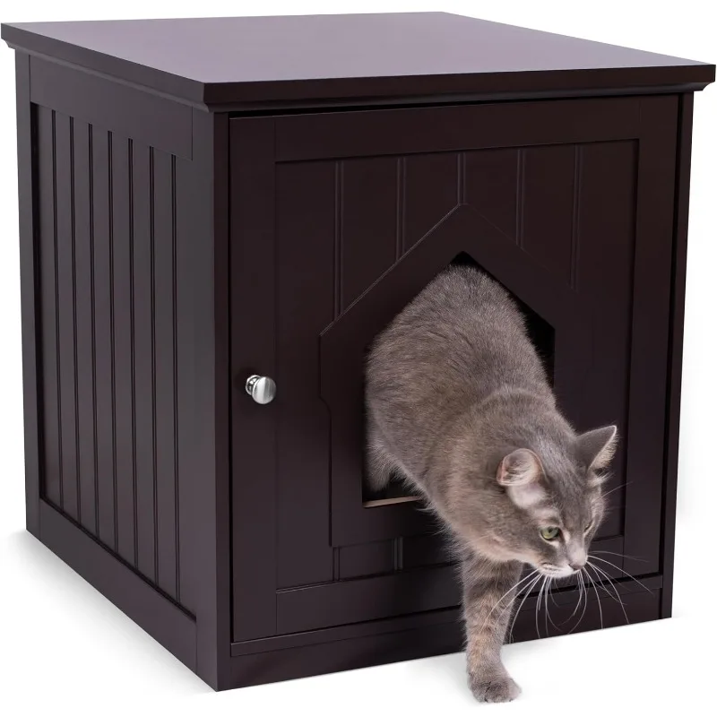 

Cat Litter Box Furniture Enclosure - Hidden Kitty Litter Cat House with Hinged Door, Nightstand, Side Table & Pet Crate