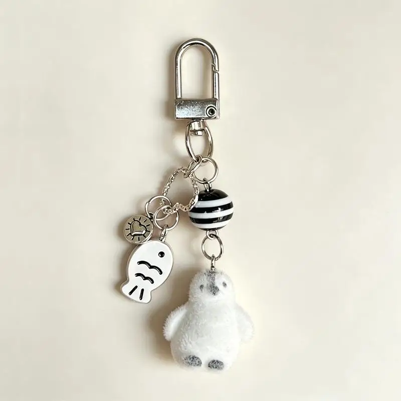 Cute Soft Flocking Keychain Cartoon Animal Unisex Key Ring Pendant for Daily Use Car Bag Accessory