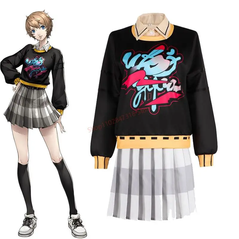 P5X Closer Cosplay JK Uniform Skirt And Hoodies Persona 5: The Phantom X Arata Costumes For Cosplayers At Anime Game Exhibition