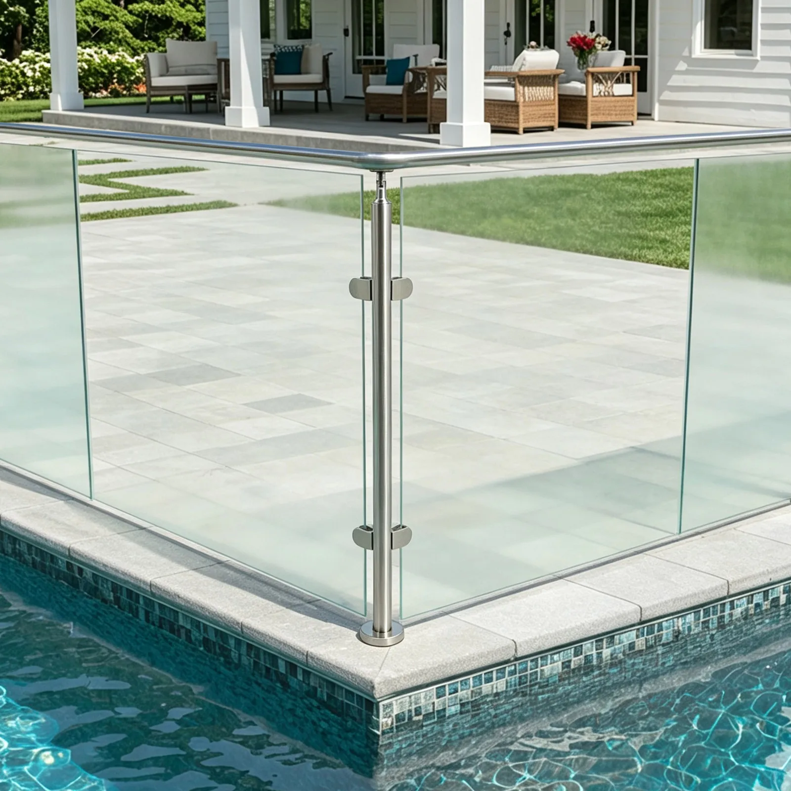 110cm Stainless Steel Corner Column Post 12mm Floor-Mounted Glass Railing Post Fence Handrail with Protective Pads for Stairs Balconies Shopping Malls
