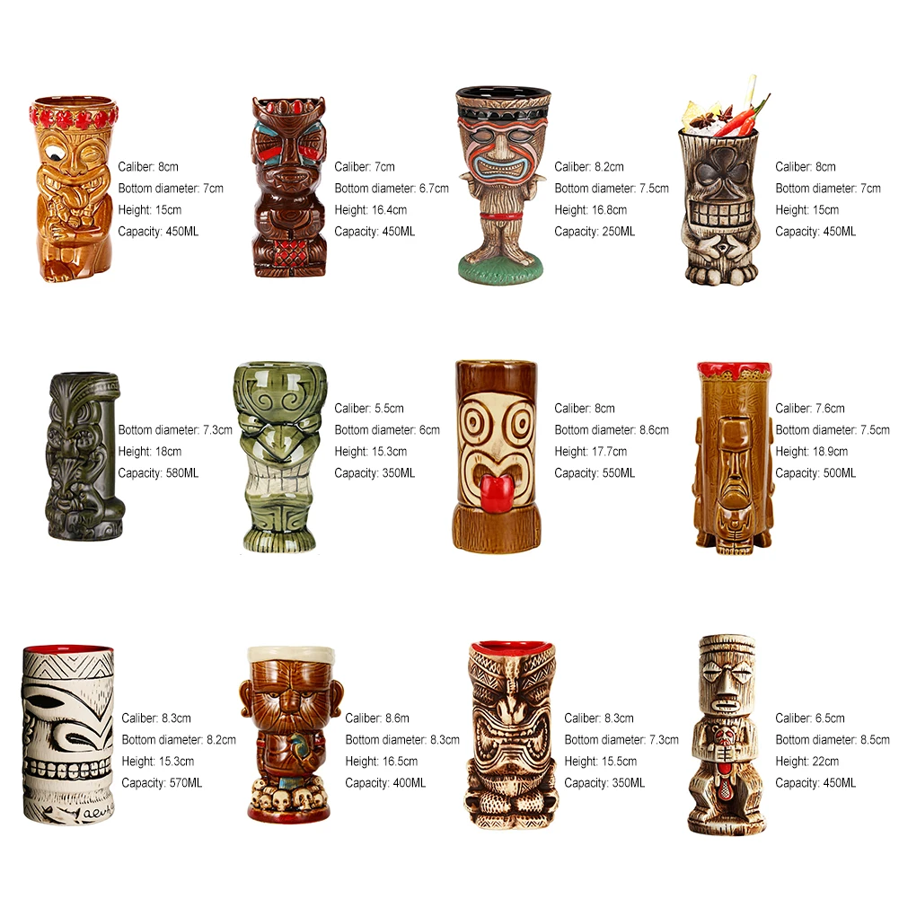 Taza Tiki de cerámica hawaiana, taza creativa para cctel, herramienta para Bar Isla de Pascua, regalo de Halloween para fiestas, tazas de bebidas