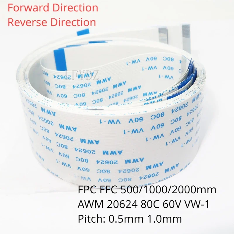 

FPC FFC 500/1000/2000mm AWM 20624 80C 60V VW-1 Flexible Flat Cable A/B Type Ribbon Wire 4P/6/8/10/12/14/16/20/26/30/40/50/60Pin