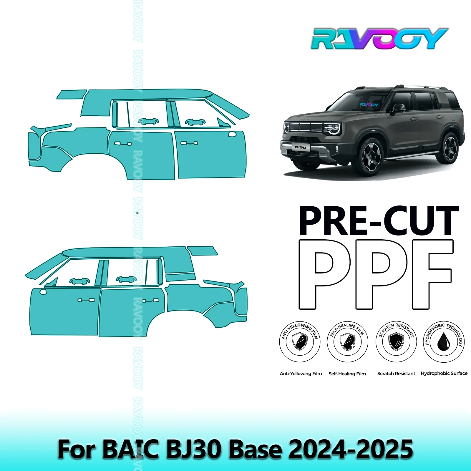 

For BAIC BJ30 Base 2024-2025 8.5mil Clear Matte Pre-Cut PPF Door & A/B Pillar Kit TPU Paint Protection Film Set
