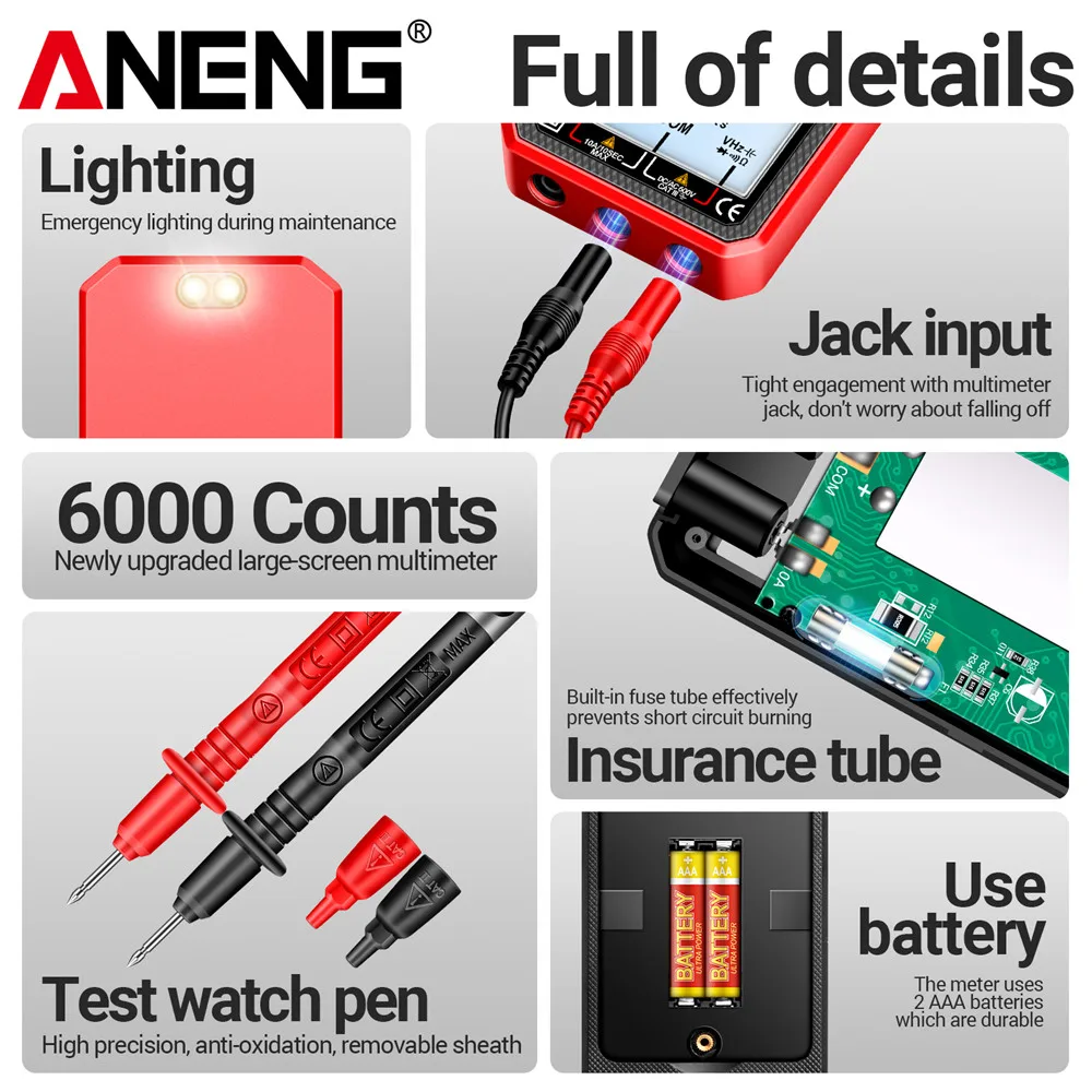 ANENG 620A Digital Professional Smart Multimeter AC/DC Voltage Meter Electrical Capacitance Meter Temp Ohm Current Tester Tools