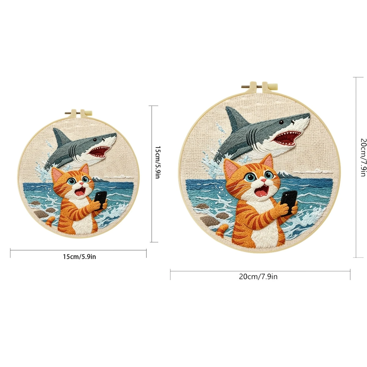 1 Set Katzen-Selfie-Hai DIY-Stickerei-Set für Anfänger, Stickerei-Starter-Kit, Kreuzstich-Kunstgeschenk, Handarbeits-Bastelset – Detail 2