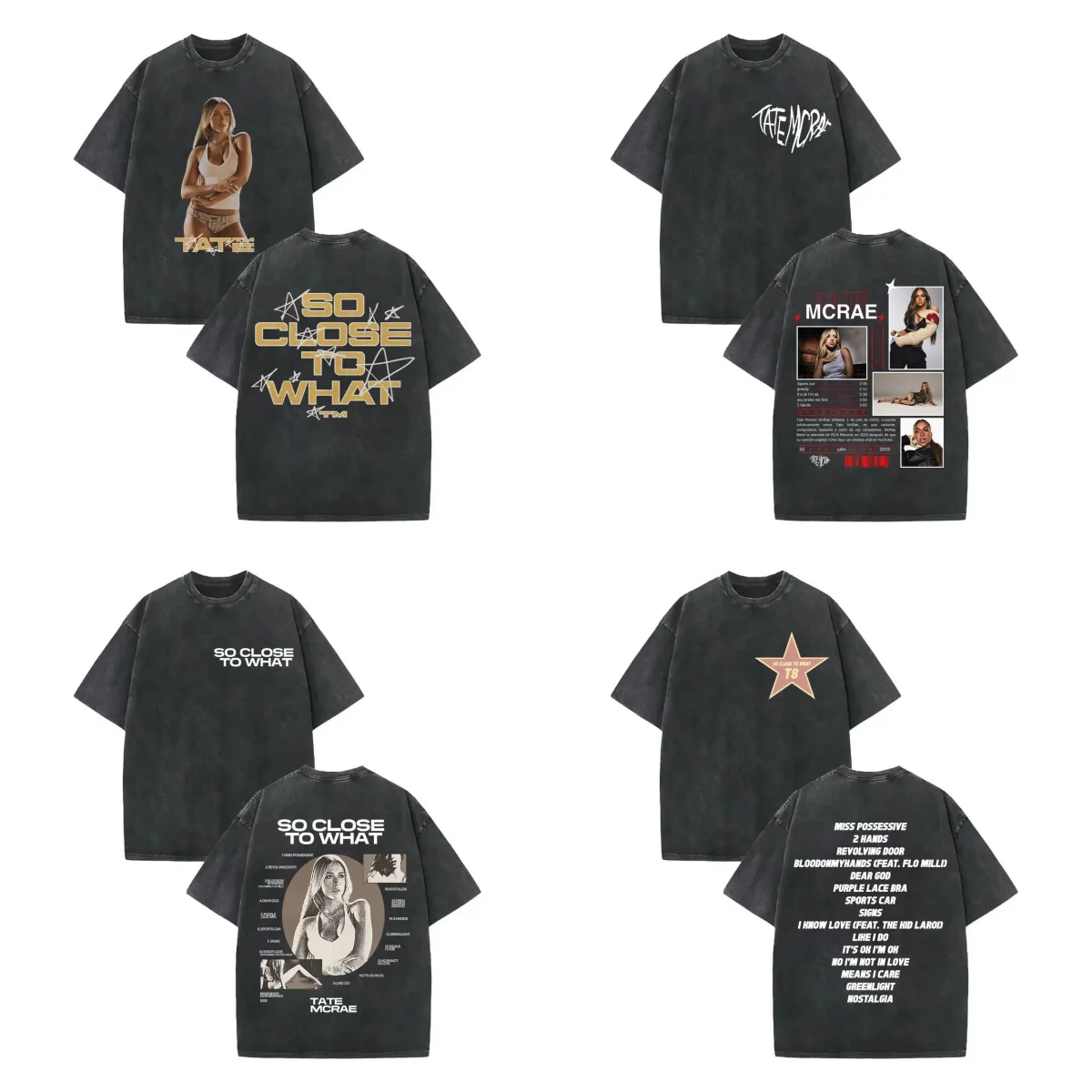

Tate McRae S Retro Washed Hot T-shirt for Men 2025 Album Loose Cotton T-shirt for Women T8 Racing Driver Black Series