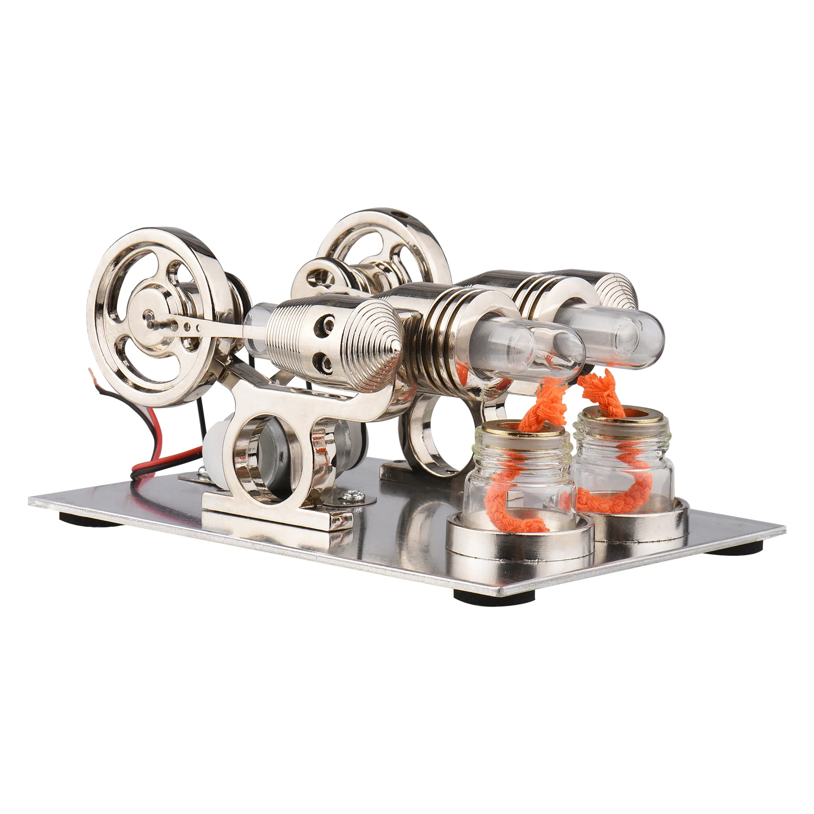 Stirling Engine Kit Dual Engine Generator Hot Air Motor Model Physical Generator Model with Flywheel Design Science Experiment