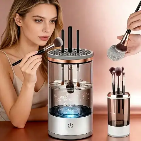 Premium Automatic‑Rotating Electric Makeup Brush Cleaner Kit, Universal Compatibility Cleaning Tool for Multi‑Size Face & Lip Cosmetic Brushes, Practical Household Beauty Tool, Thoughtful Holiday Gift Option