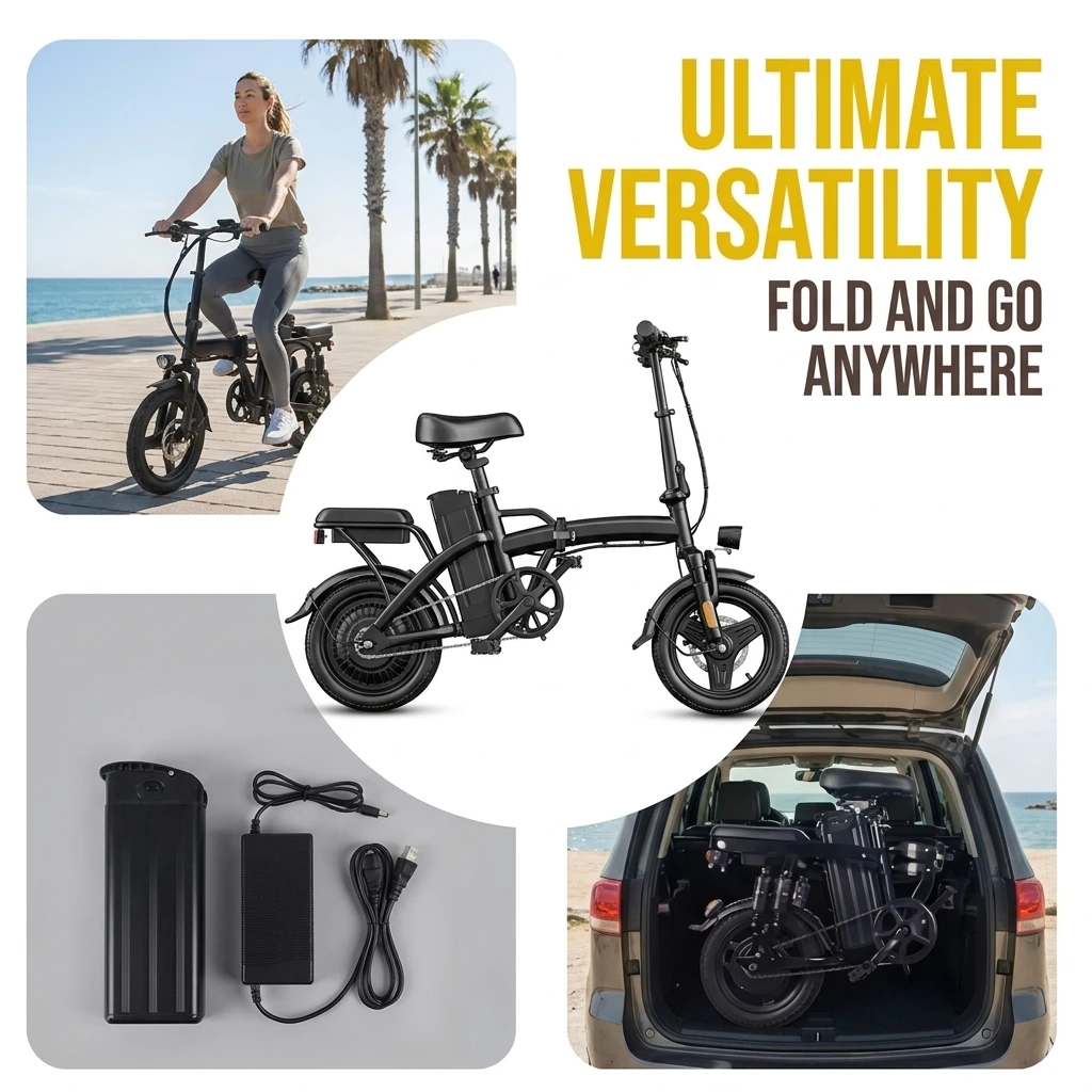 G11 14 Inch Folding Electric Bike 48V 10Ah Removable Lithium Battery Dual Disc Brake Portable Foldable Ebike Dual Shock Absorb E Bicycle for Adult City Commuting image 7