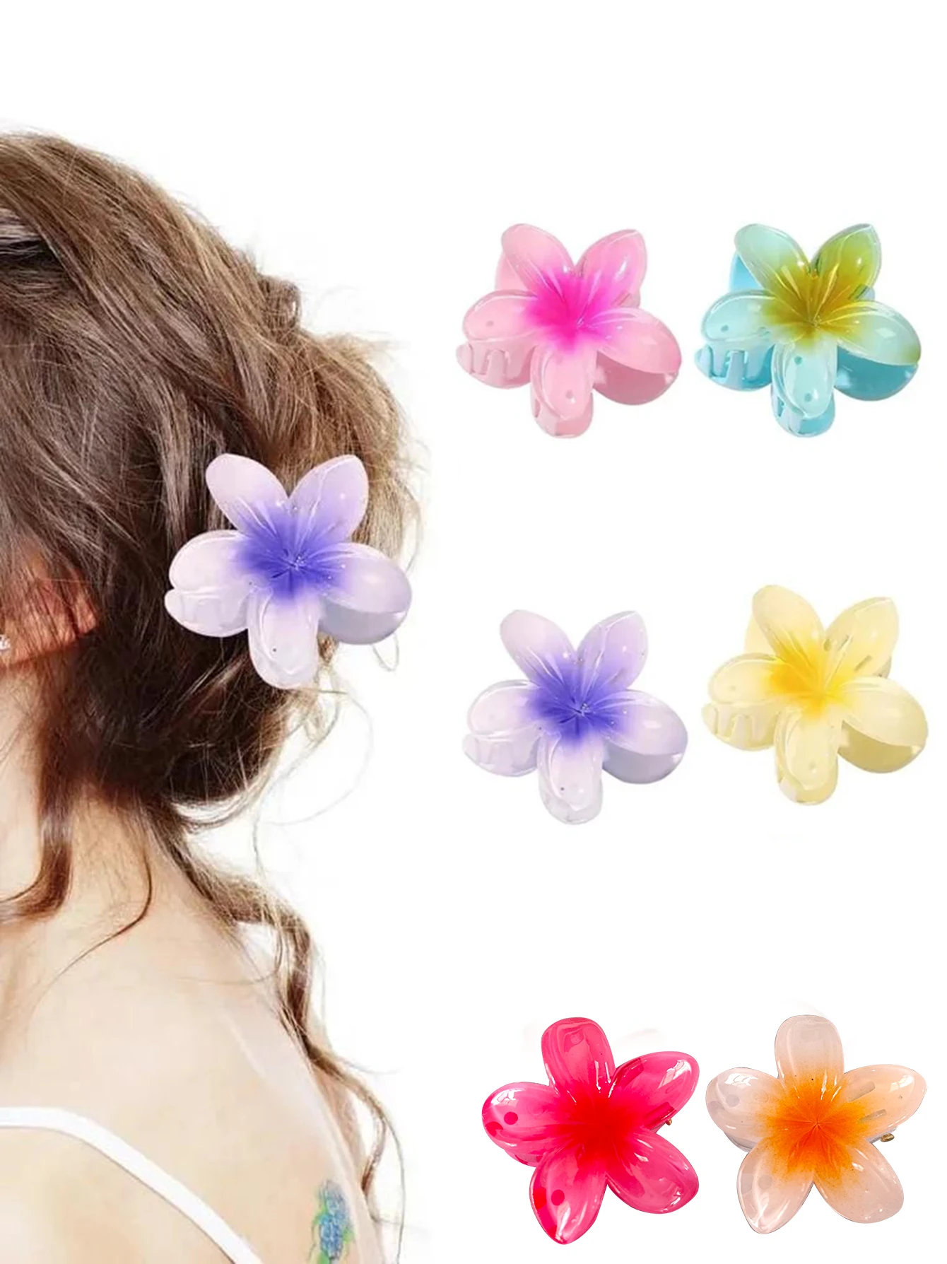 

new frangipani grab clip retro colorful flower hair claw clip women side scratch half scratch back head suitable for daily