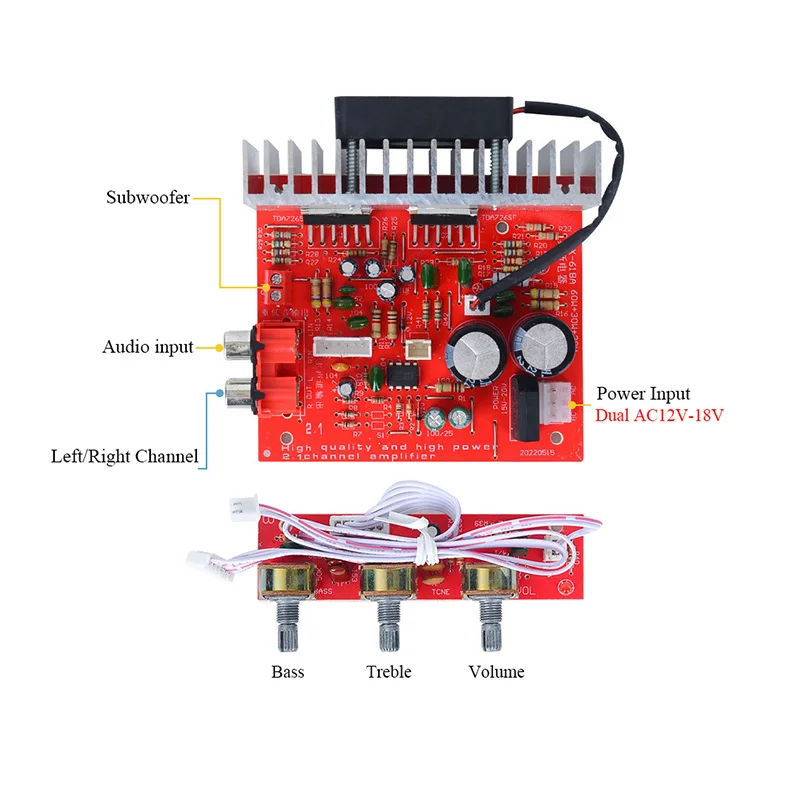 TOKBAN DX618 60w*3 2.1 Channel Amplifier Board Heavy Bass Amplifier Bass Treble Adjustment Dual AC12-18V