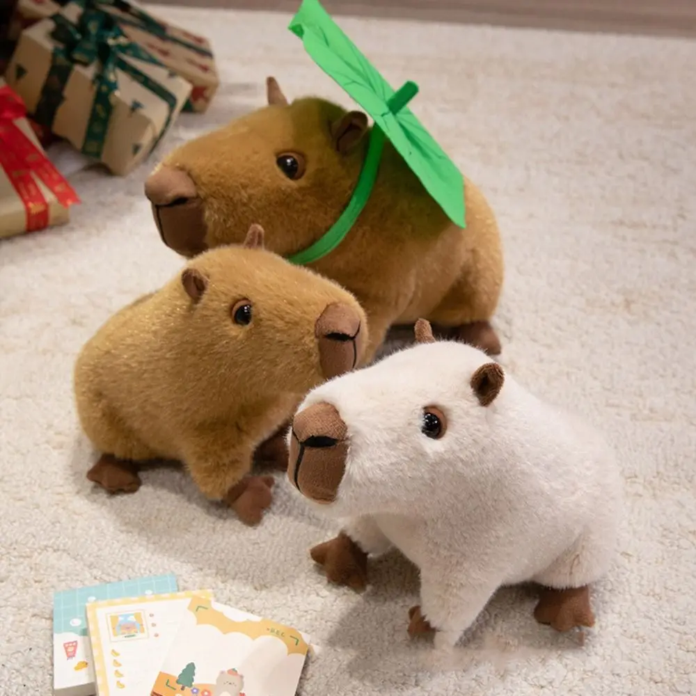 

26cm/36cm Capybara Plush Doll Green Leaves Lotus Leaf Design Capybara Stuffed Toy Cute Expression Soft Material