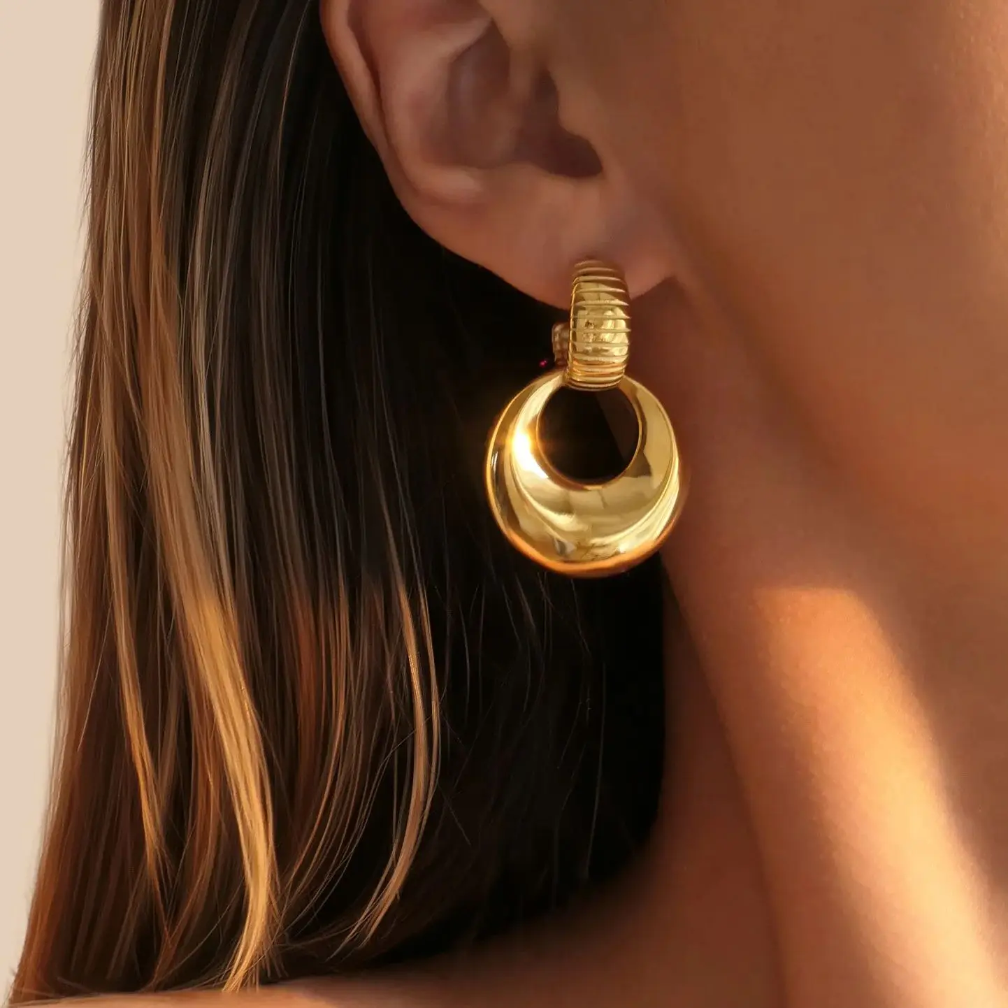 

Miranda Individualistic Stainless Steel Hypoallergenic Minimalist Stud Earrings Golden Texture Anti Allergic Statement Jewelry