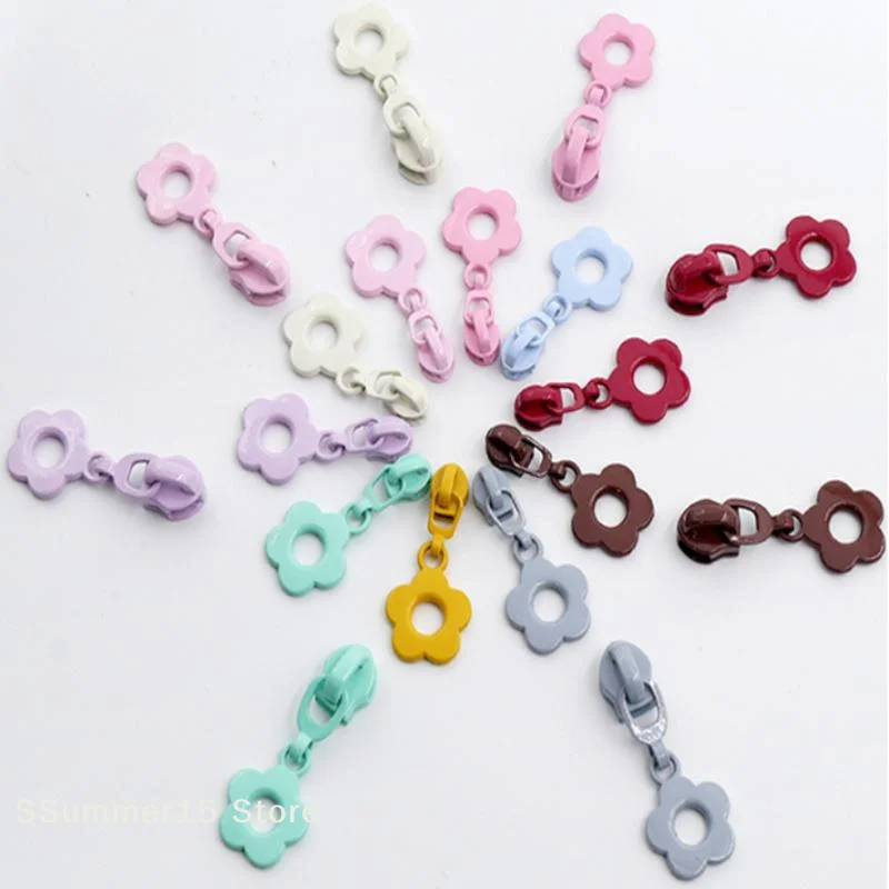 【R】10Pcs Cute Little Flower Zipper Head For #3 Nylon Zippers Suitable For Home Sewing DIY Handmade Zipper Replacement
