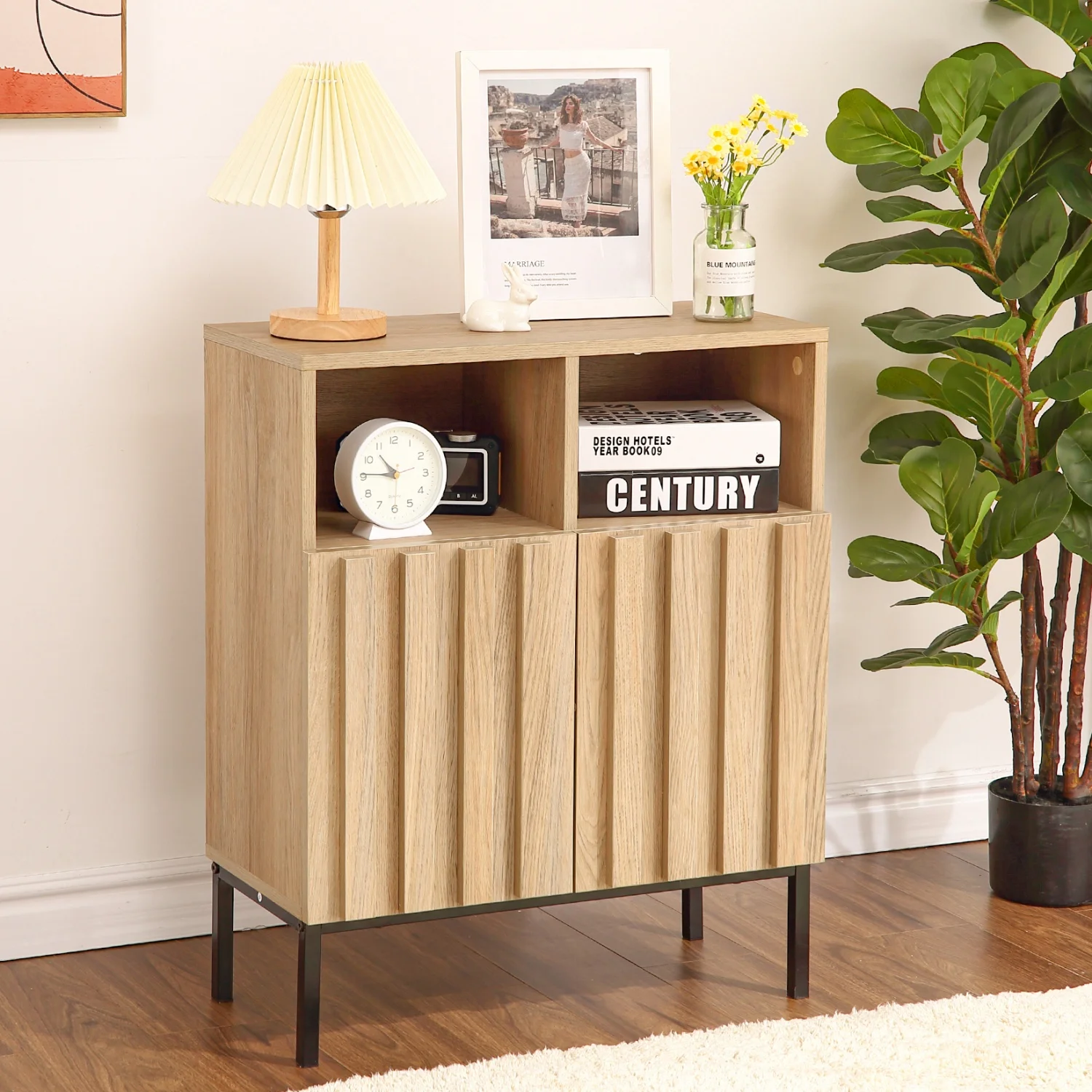 

Sideboard Buffet Cabinet Storage Cabinet Accent Table with Fluted Panel Door Metal Legs for Living Room Dining Room Hallway