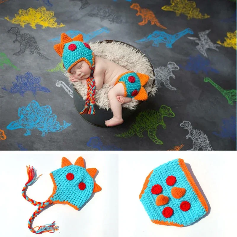 Newborn Baby Photography Props Babies Boys Dinosaur Photo Shoot Accessories New Bebe Handmade Costume New Infant Knitted Clothes