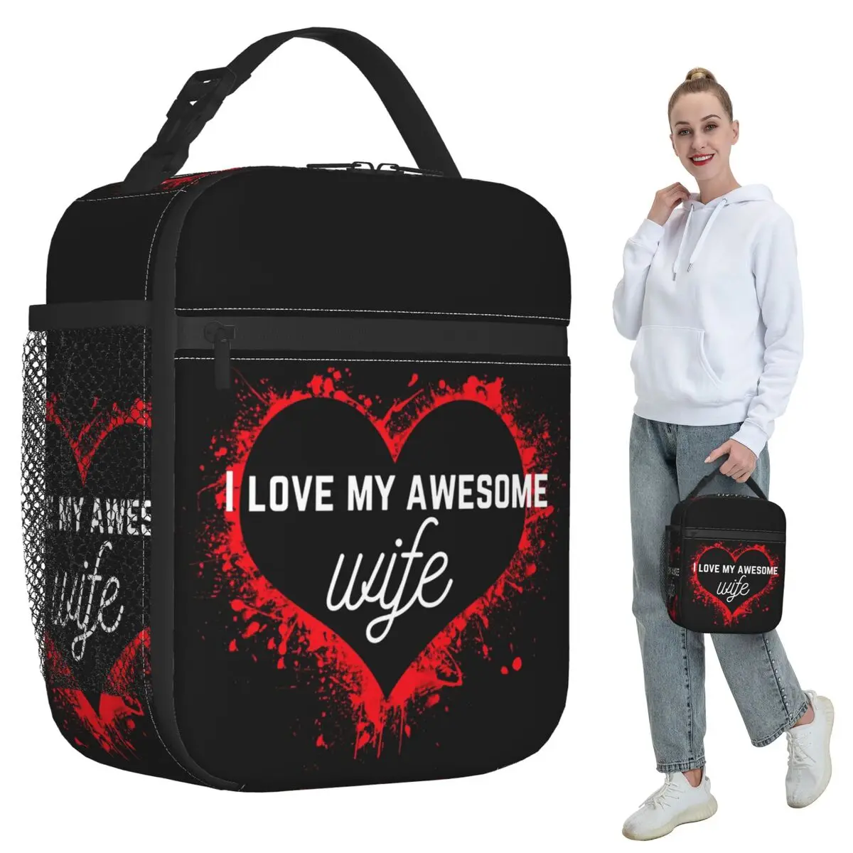 I Love My Awesome Wife Insulated Lunch Bag for Women Office Cooler Thermal Food Box Tote Leakproof Lunch Boxes Container