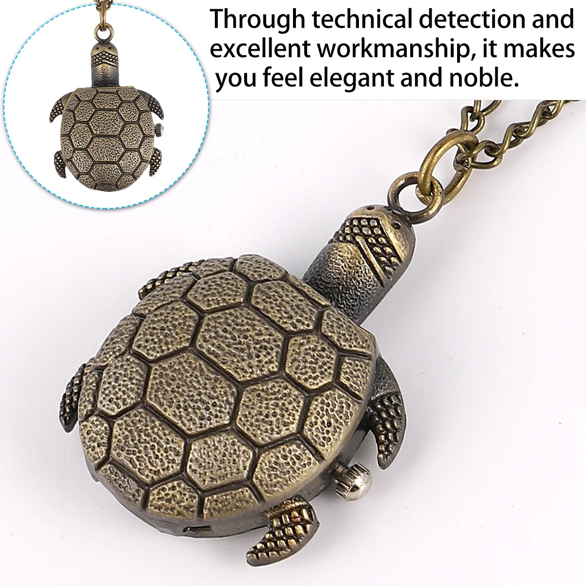 1pc Retro Pocket Watch Tortoise Shape Vintage Quartz Movement Chain Portable Lightweight Gift For Men Women Turtle Alloy