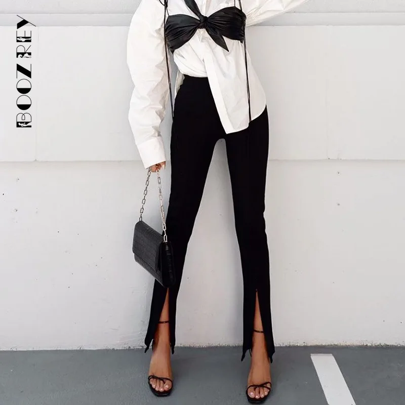 BoozRey Elegant Women Sexy Pants High Waist Black Split Slim Office Ladies Casual Trouser 2022 Solid Flare Streetwear Slit Pant