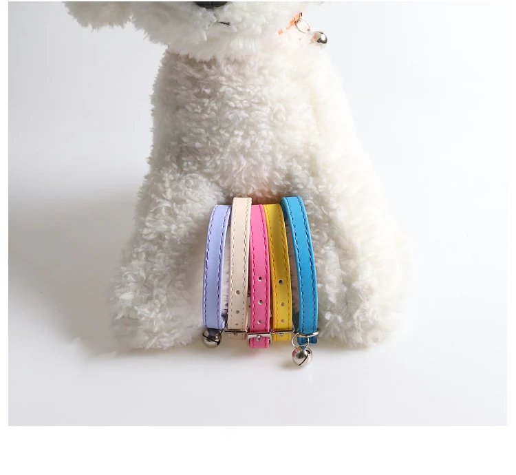 Macaron Color Cute Pet Cat Collar, Elastic Webbing Cat Collar Adjustable PU Color Small Collar with Bells for Puppies and Cats
