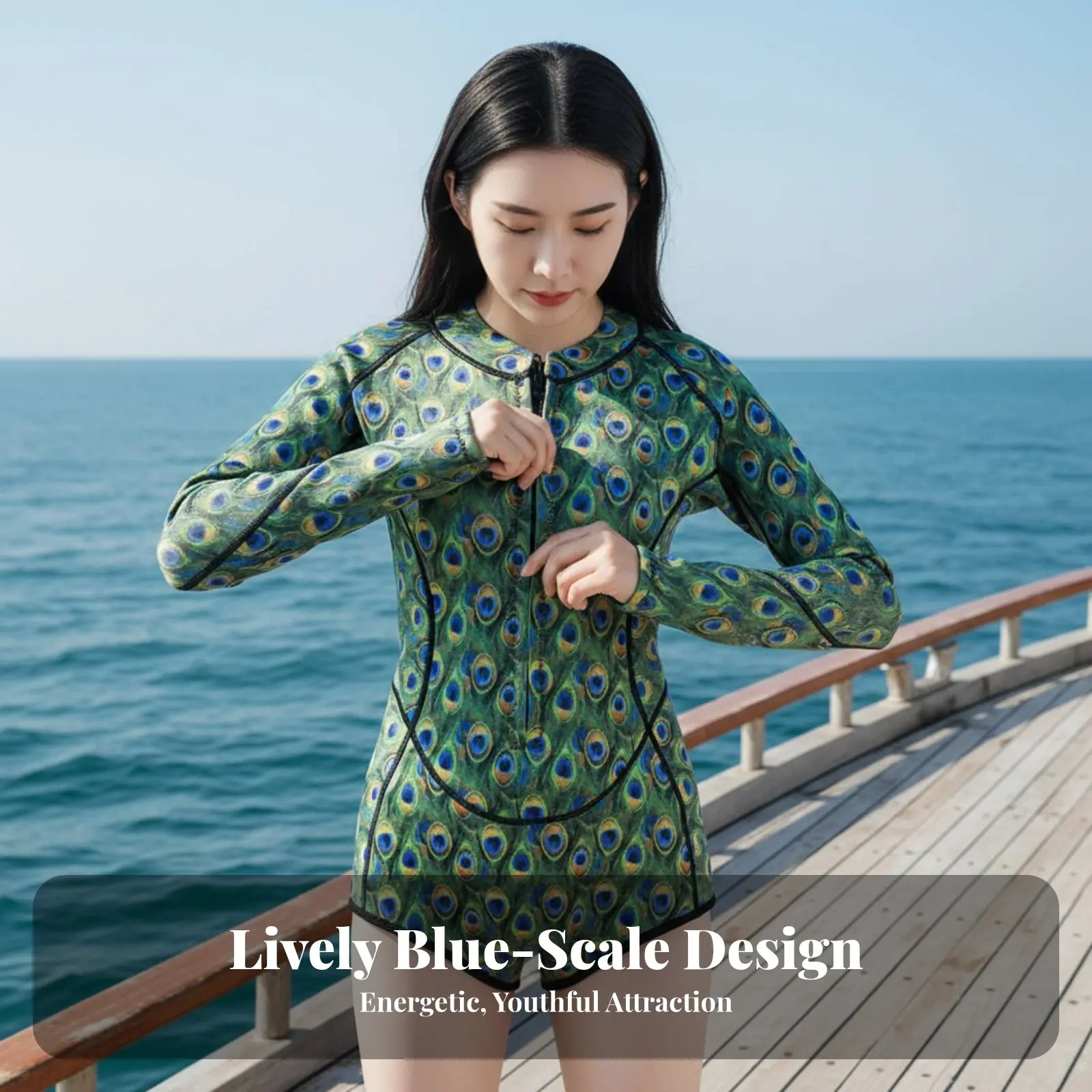 

Гидрокостюм из неопрена 2 мм с узором «Павлин», цельный, с длинными рукавами, гибкий, термокостюм для плавания, сохраняющий тепло