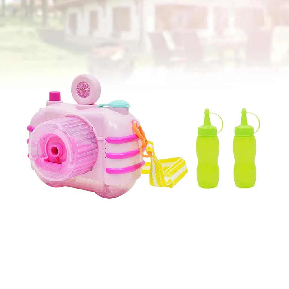 Cartoon Camera Bubble Maker Machine Light and Making Toy with 2 Bottle Bubble Water without for Children (P