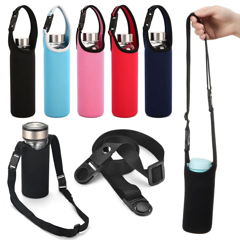 Water Bottle Cover Bag Pouch With Adjustable Straps Neoprene Water Pouch Holder Shoulder Strap Black Bottle Carrier Insulat Bag