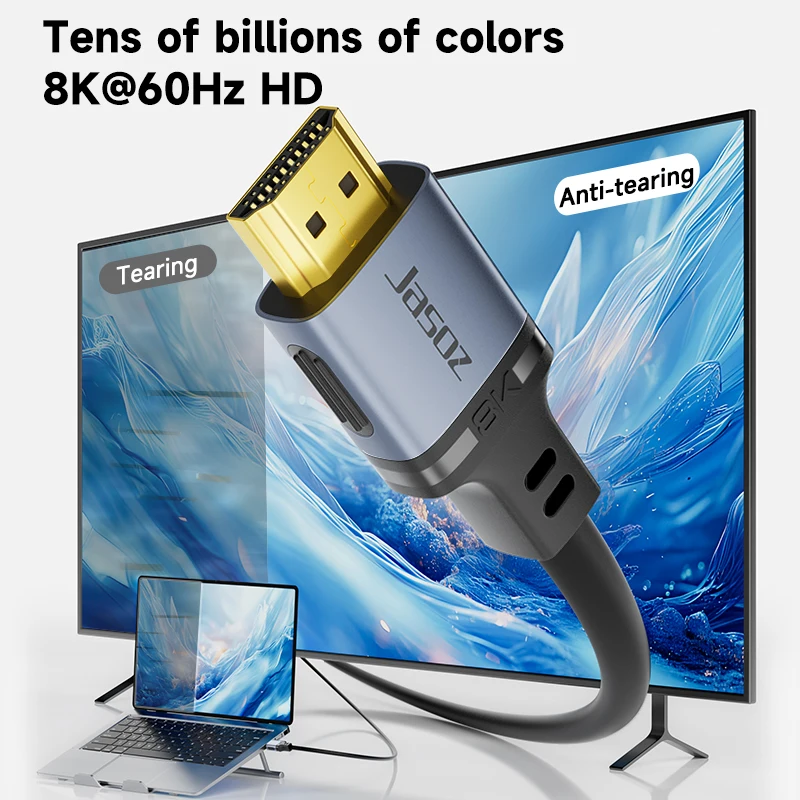 Jasoz 8K HDMI-Compatible Cable 8K@60Hz 48Gbps HDMI 2.1 Cable Adapter Dynamic HDR eARC for HDTV PC Laptop TV Box PS5 PS4 Xbox