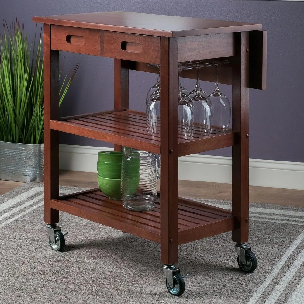 

2 Drawer Rolling Kitchen Cart in Walnut