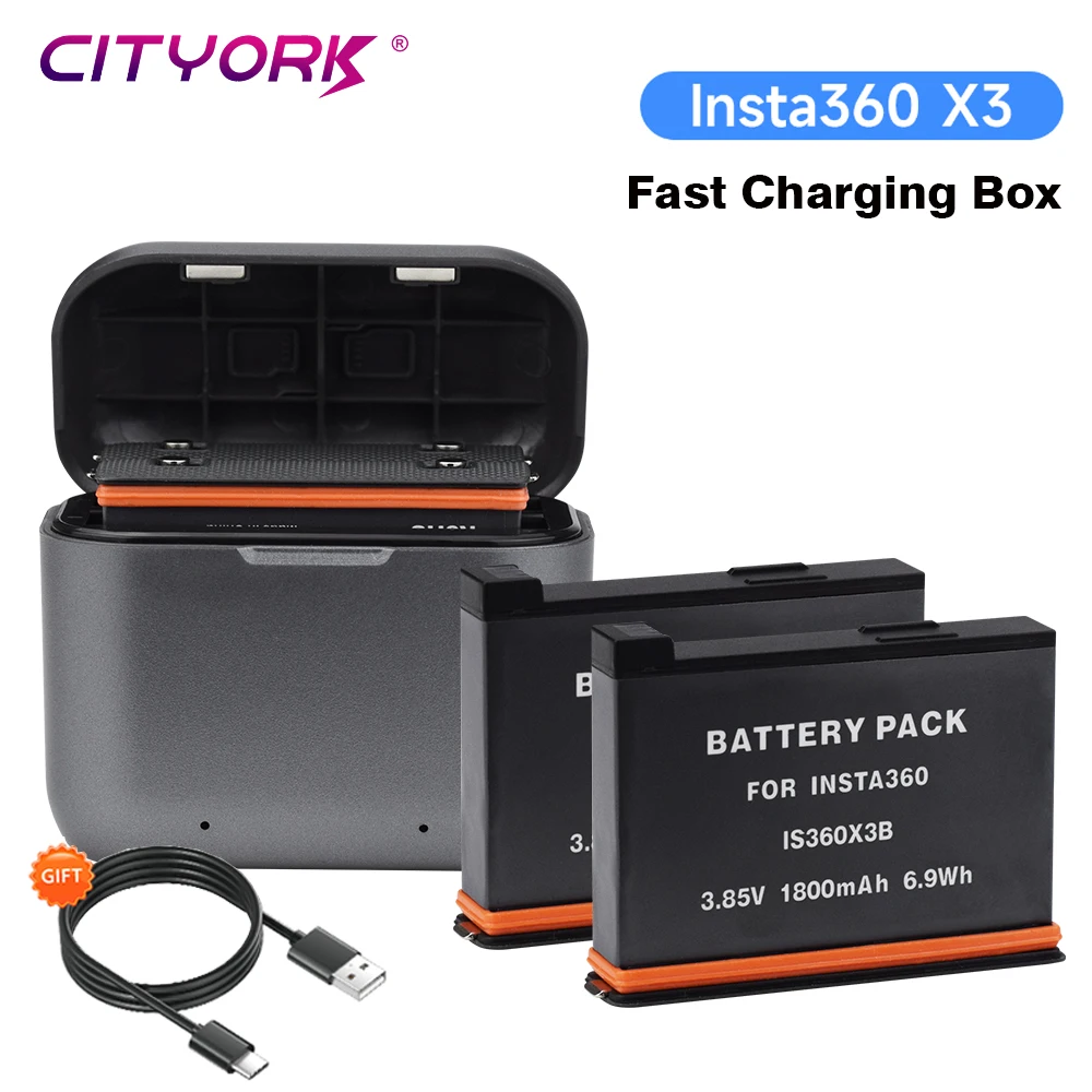 For Insta360 ONE X3 Battery+2 Card Slot Battery Charging Box 360 Panoramic Action Camera Batteries Accessories