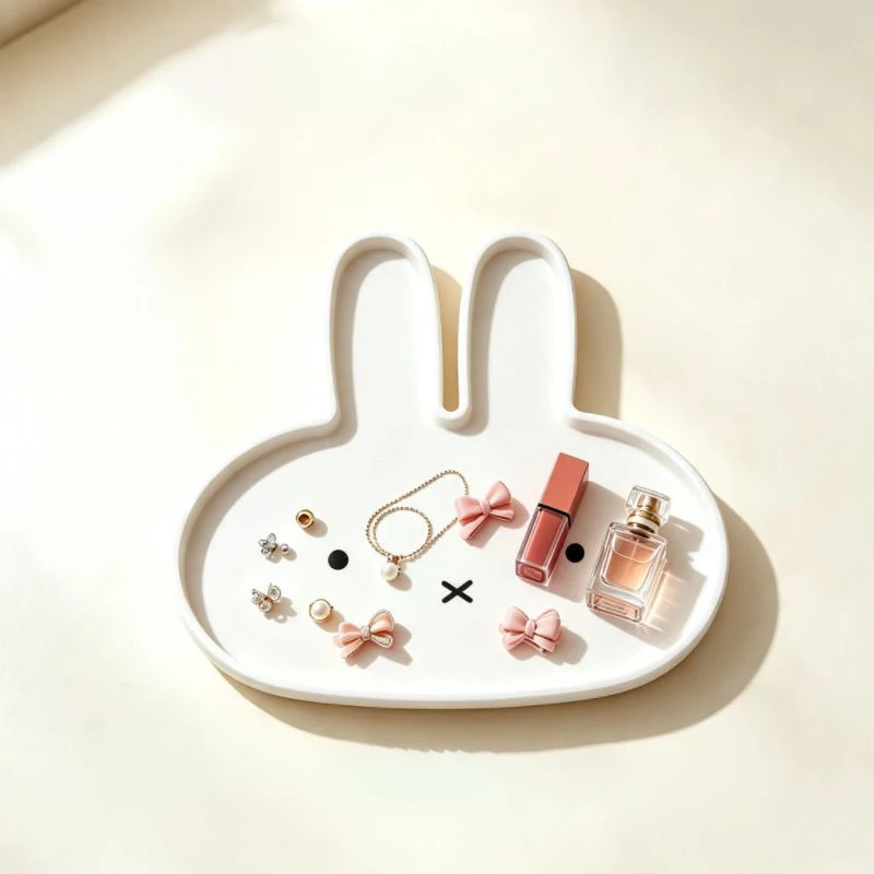 Miffy Rabbit Tray Cartoon Glasses Storage Tray Desktop Key Cosmetic Organizer Kawaii Rabbit Shaped Decorative Plate Perfect Gift