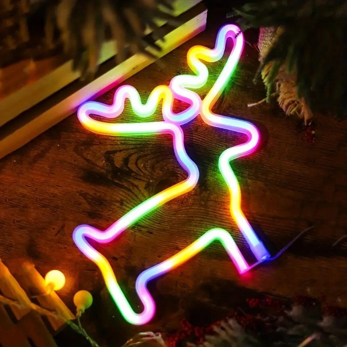 1pc Christmas Neon Light With Christmas Sock/Elk Pattern Lights Sign Battery Powered/USB Wall Hanging Night Light For Home Decor