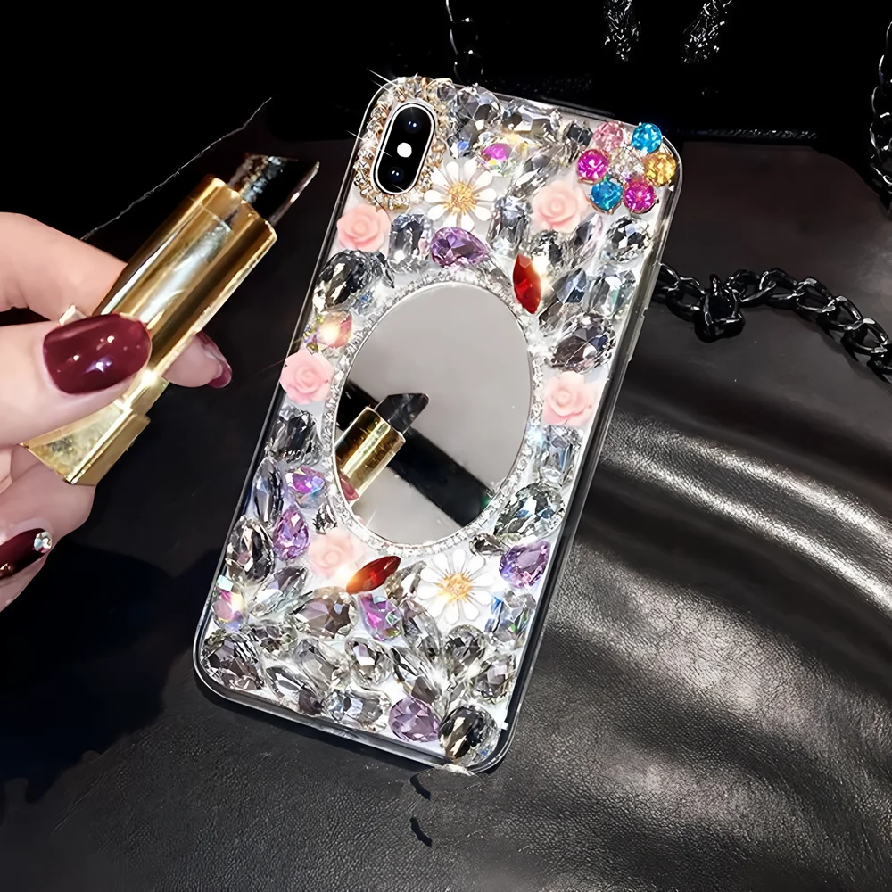 Роскошный чехол для телефона с 3D зеркалом Bling для iPhone 17 16 Pro Max Air 16e 15 14 13 12 11 8 7 Plus X XS XR SE 2020 2022 Cover Sparkling