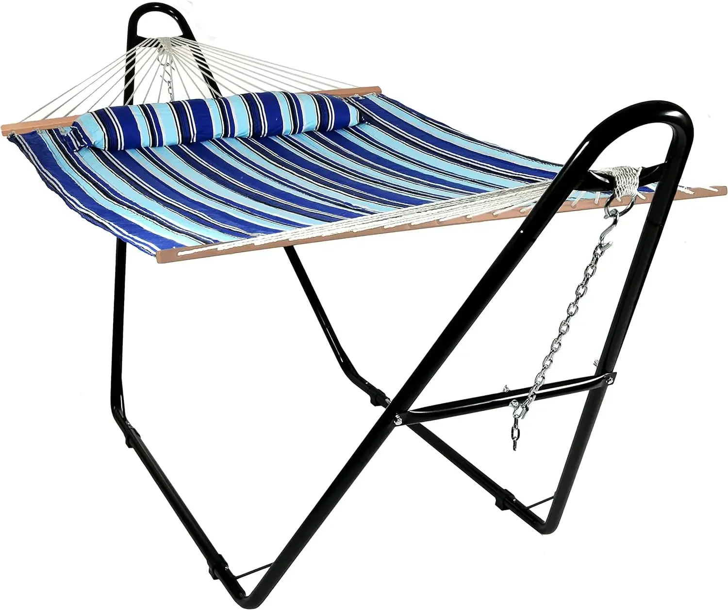 

Double Quilted Fabric Hammock with Universal Steel Stand - 450-Pound Capacity - Black Stand - Catalina Beach