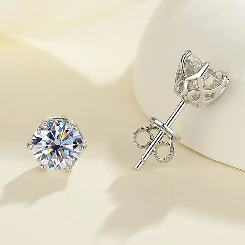 Classic 100% Moissanite Stud Earrings with Lace Six-Prong High-End Texture Elegant and Stylish Earrings